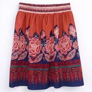 Forever 21 Boho Border Print Skirt | Smocked Waist | Red Navy | Medium